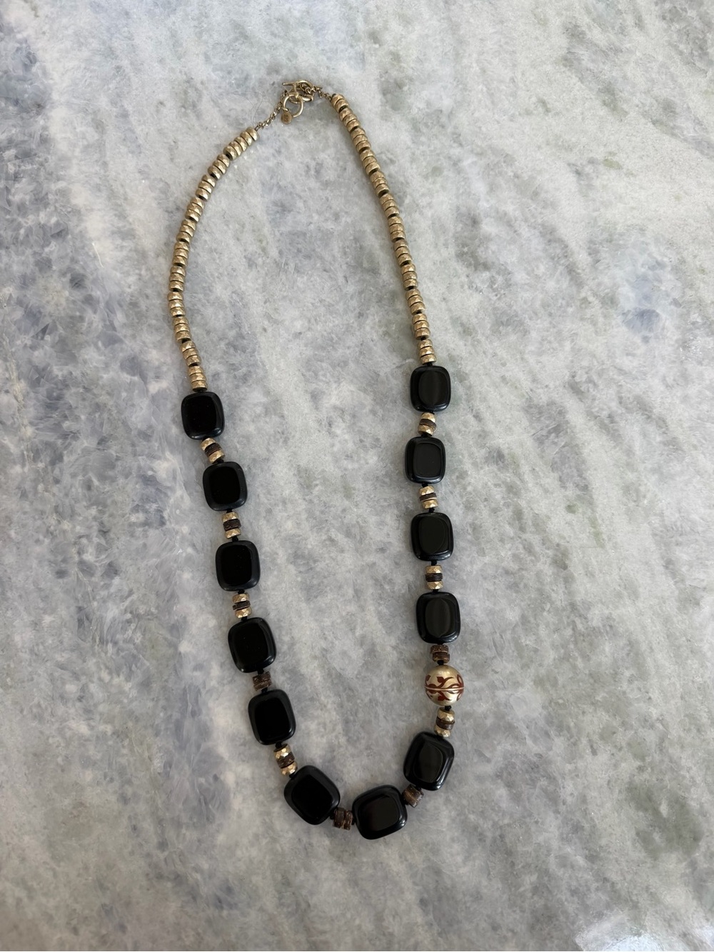 Vintage Black Bead and Gold Accent Women's Necklace